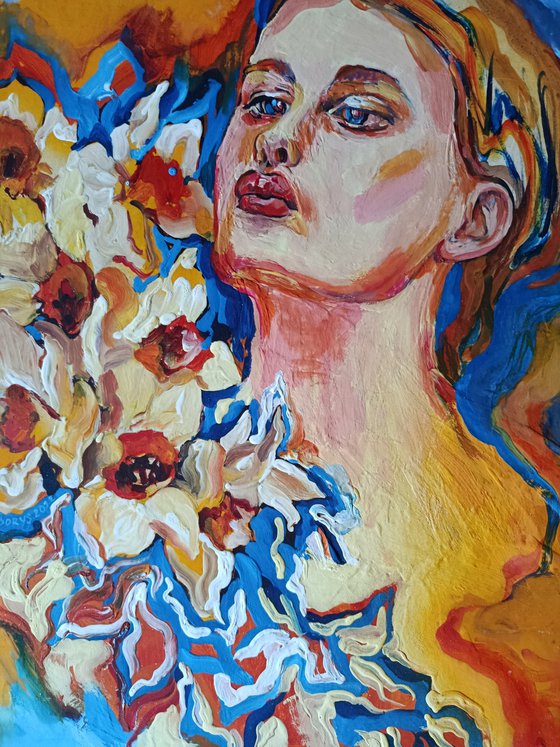 Woman in daffodils