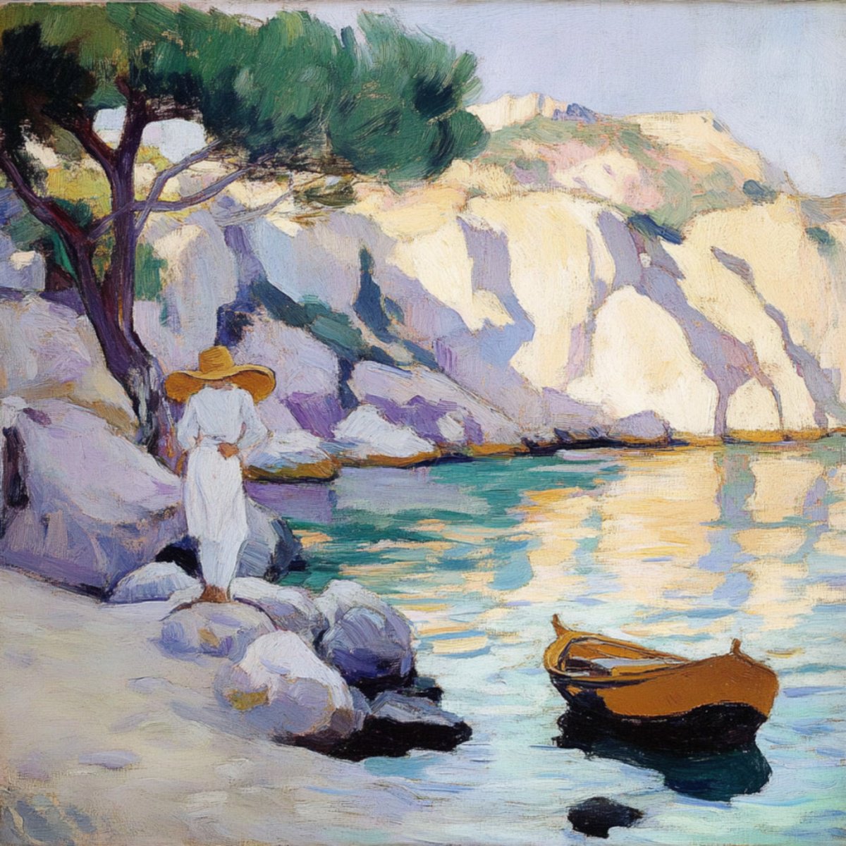 Impressionistic Landscape Print By Elena Avanesova, 31 X 31, Woman By The Sea, Original Artwork