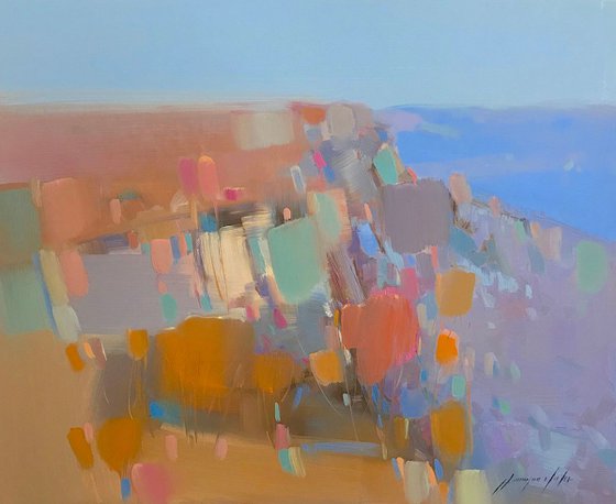 Mountain View, Abstract Landscape oil painting, Handmade artwork