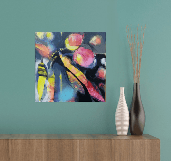 Pink-yellow peonies modern art