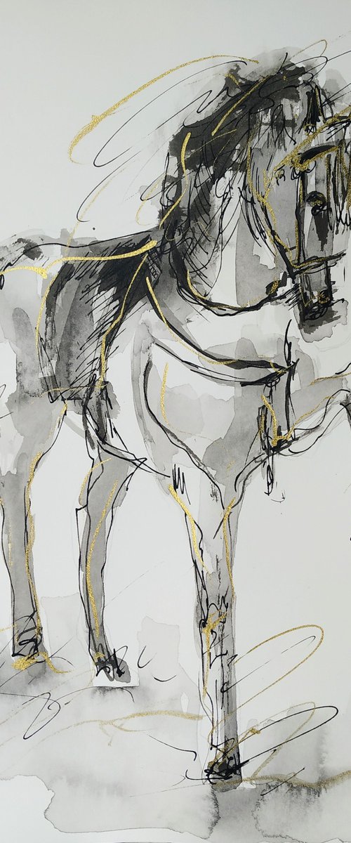 Horse  ink drawing series-Horse drawing on paper by Antigoni Tziora