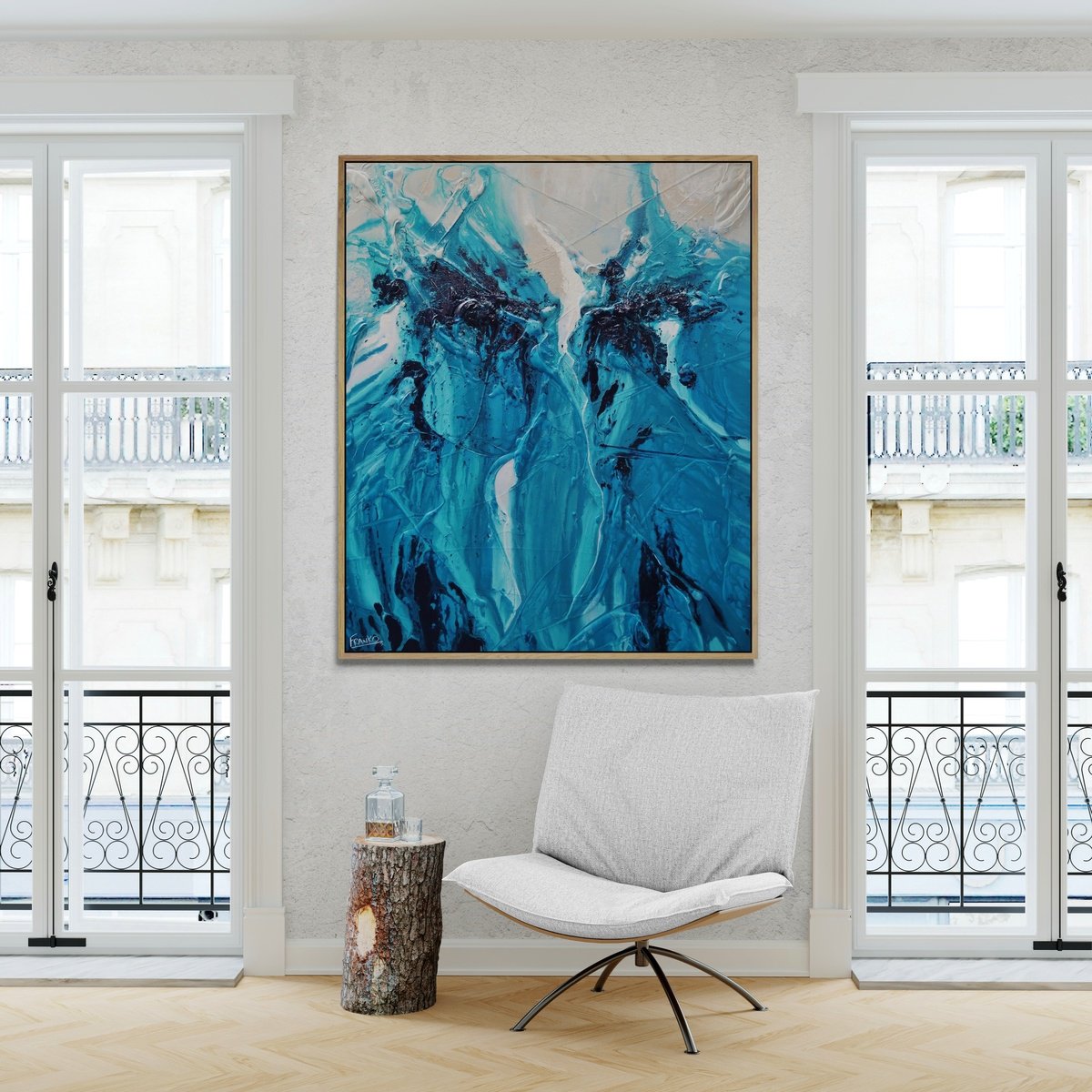 Turquoise Moon 120cm x 100cm Textured Abstract Art by Franko
