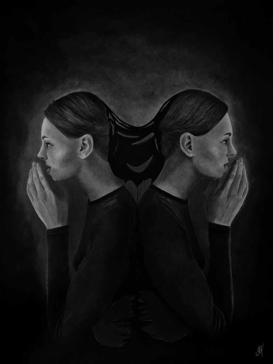 Surrealistic Charcoal Drawing , - Parallel Lies - ? By Kateryna Kostyk, 24 X 33, Artwork For Sale On Artfinder