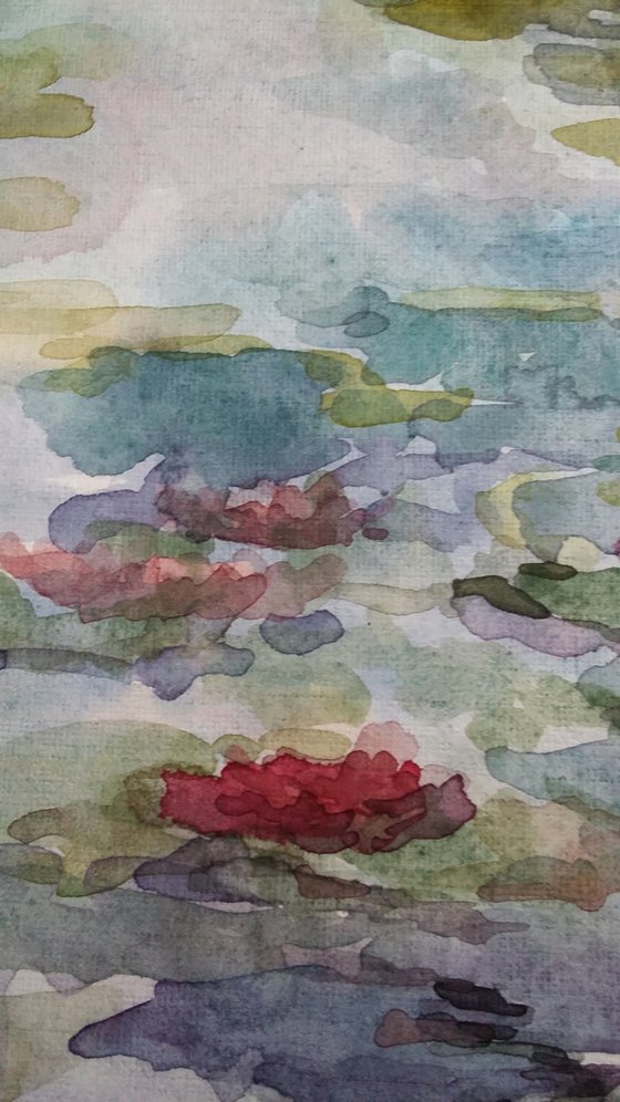 Water Lilies. Original watercolour painting.
