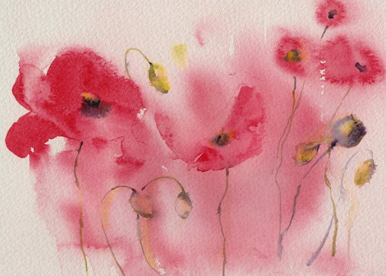 Poppy Wishes - Poppy Painting, Floral Painting, Floral Wall Art, Flower Painting, Poppy Watercolour Painting, Floral Landscape