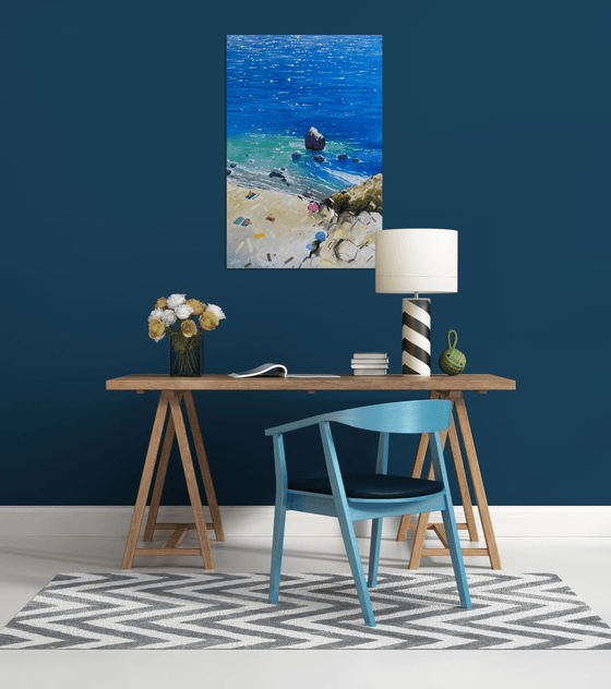 Large summer beach painting on canvas 90-60cm