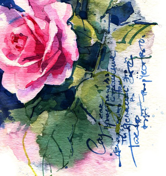 "Letters from the Garden" - original watercolor orange rose sketch