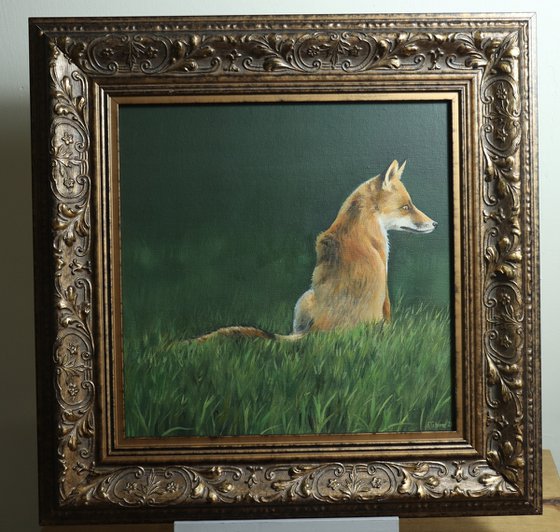 Red Fox Painting, Animal Artwork, Nature Wall Decor Framed and Ready to Hang Oil Painting by Alex Jabore Active