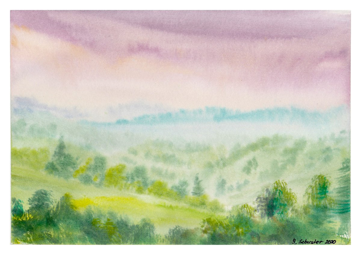 Impressionistic Landscape Watercolour By Yulia Schuster, 11 X 8", Dream Of The Valley, Original Artwork