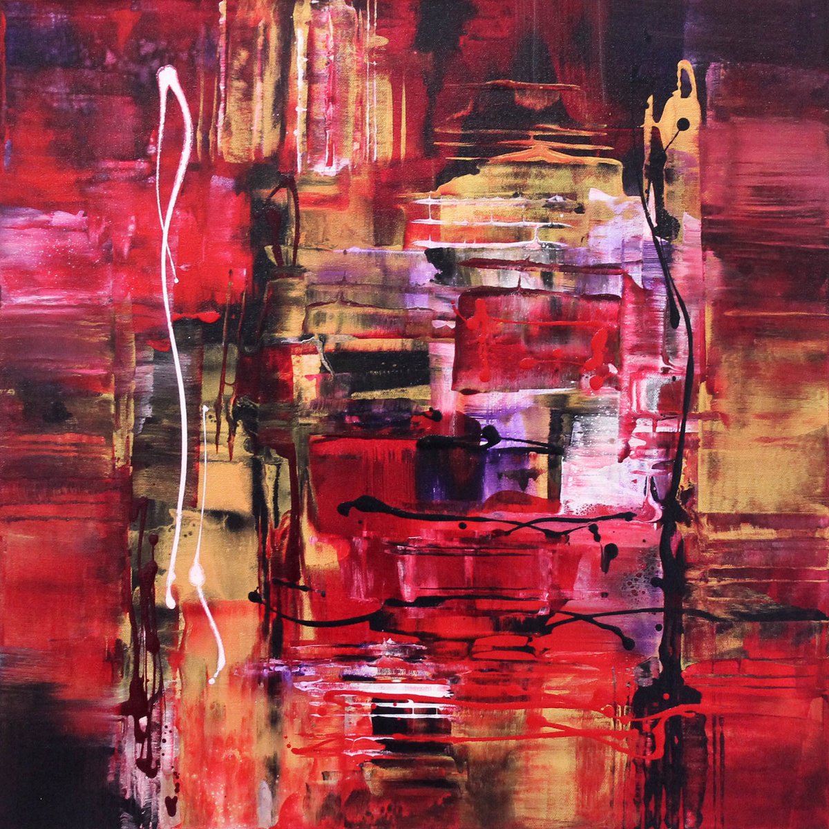 Expressive Abstract Acrylic Painting By Paresh Nrshinga Frsa, 28 X 28", Chasing Echoes I, Original Artwork