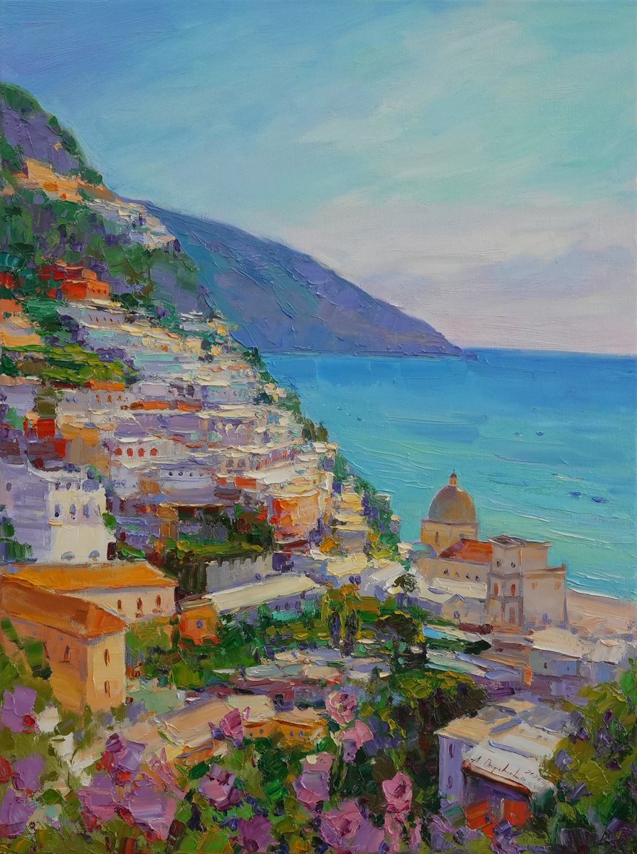 Impressionistic Cityscapes Oil Painting By Alisa Onipchenko-Cherniakovska, 18 X 24, Positano. Amalfi Coast, Original Artwork