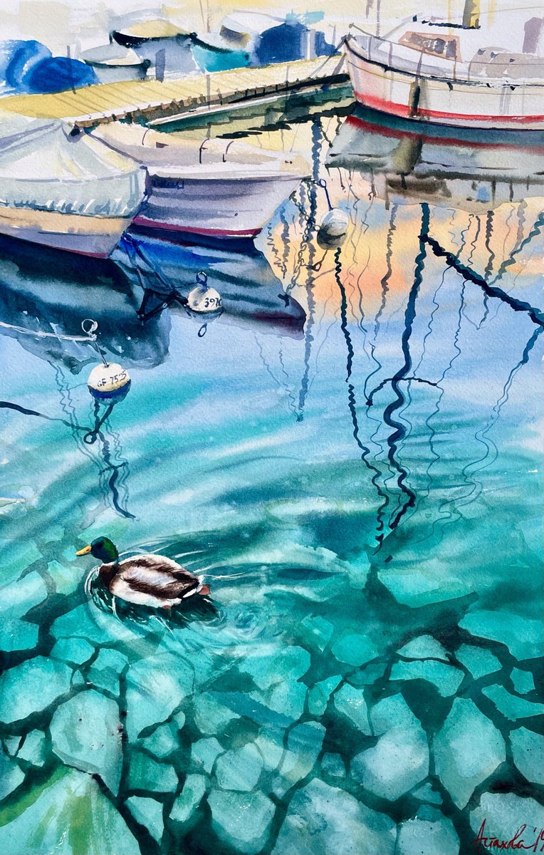 Impressionistic Landscape Watercolour By Ksenia Astakhova, 15 X 22", Winter Sunset In Geneva, Original Artwork