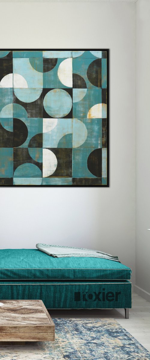 Traffic Square Turquoise - Incl. Frame -  Large artwork - 105x105cm - Ronald Hunter 34O by Ronald Hunter