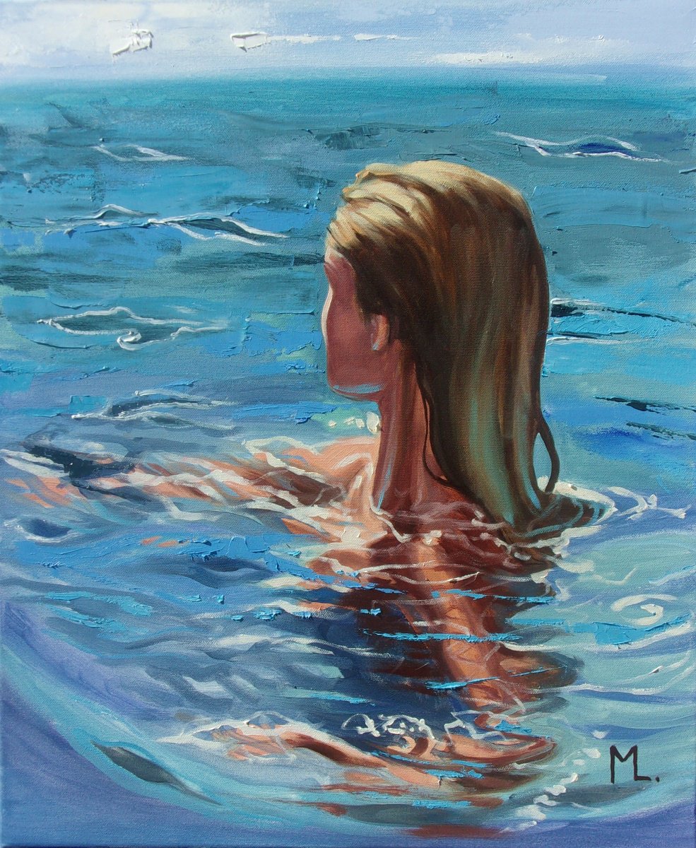 Expressive Portrait Oil Painting By Monika Luniak, 20 X 24", " Last Days Of Summer ", Original Artwork
