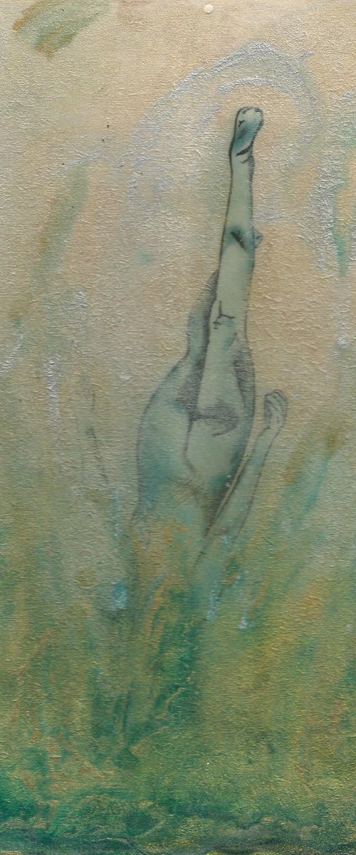 Final Dive (swan Dive) underwater Swimmer painting, the little mermaid collection by Dianne Bowell