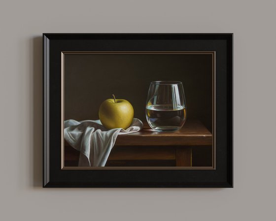 Apple with a glass
