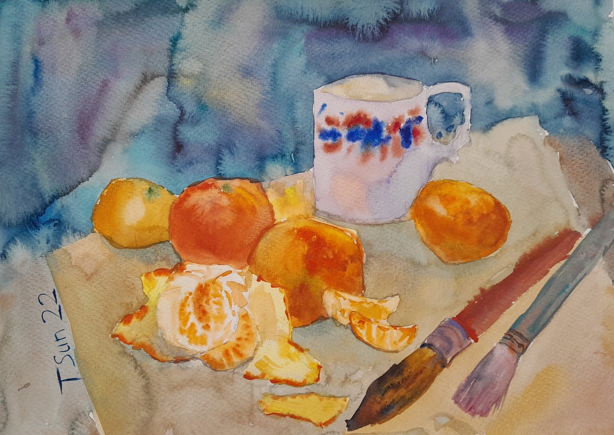 Impressionistic Watercolour , Art Still Life With Tangerines Painting By Tanya Sun, 18 X 12, Artwork For Sale On Artfinder