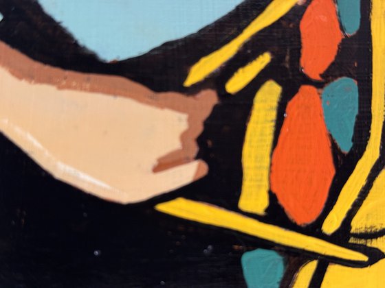 "Woman with Yellow Bag" Original art 16x16in