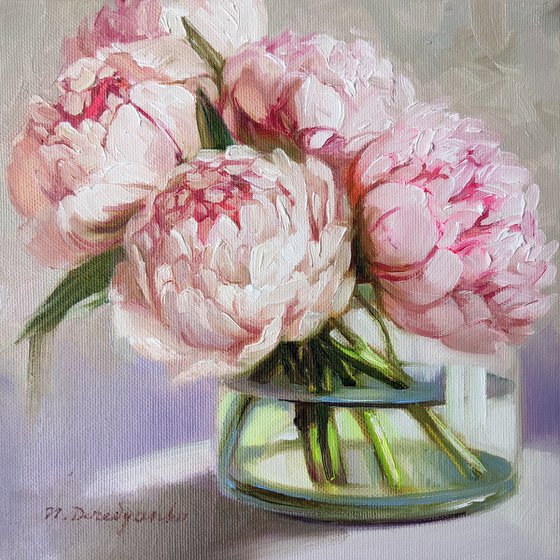 Peony painting original, Peony wall art, Flowers art canvas painting, Small paintings on canvas