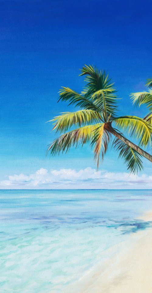 Tropical beach with palm trees by Lucia Verdejo