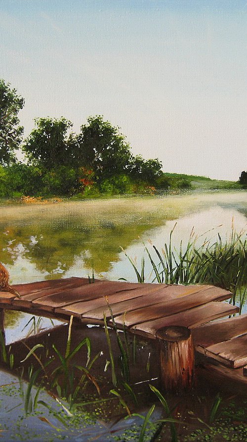 Morning Fishing Art, Summer Landscape by Natalia Shaykina