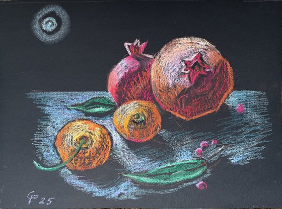 Pomegranate, tangerine, moon