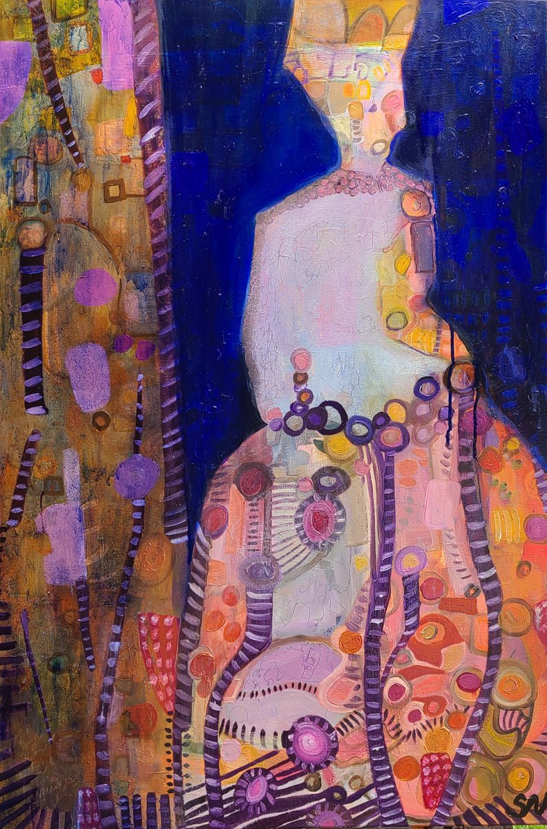 Abstract Portrait Oil Painting By Stacy Neasham, 24 X 36", Coronation Day, Original Artwork