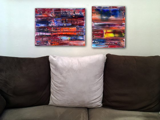 "Love At First Sight" - FREE USA SHIPPING + Save As A Series - Original PMS Abstract Diptych Oil Paintings On Canvas - 40" x 20"