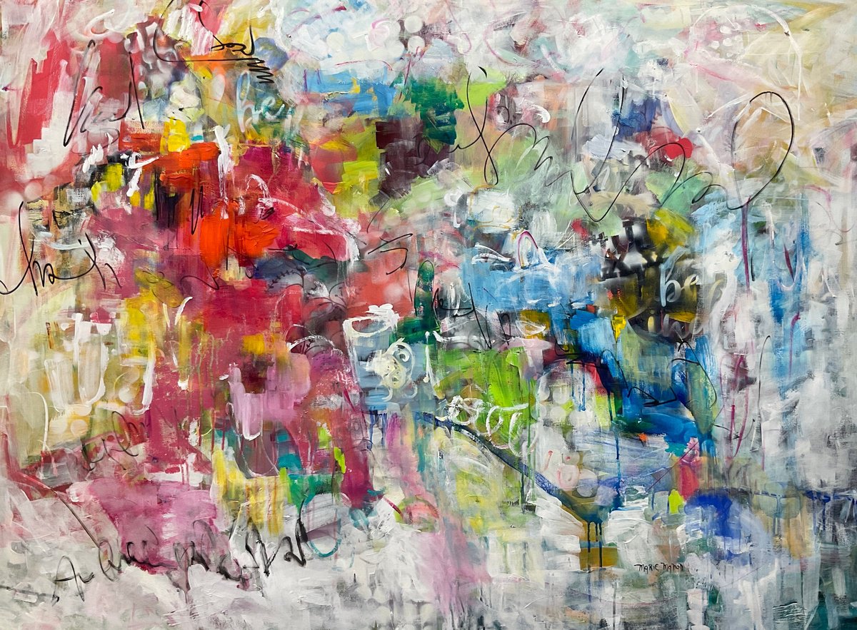 Impressionistic Landscape Acrylic Painting By Marie Manon, 58 X 44", B-Kind, Original Artwork