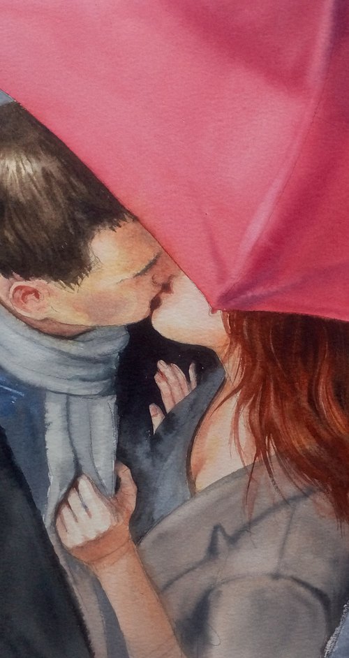 The Kiss - Lovers Kiss - Man a by Olga Beliaeva Watercolour