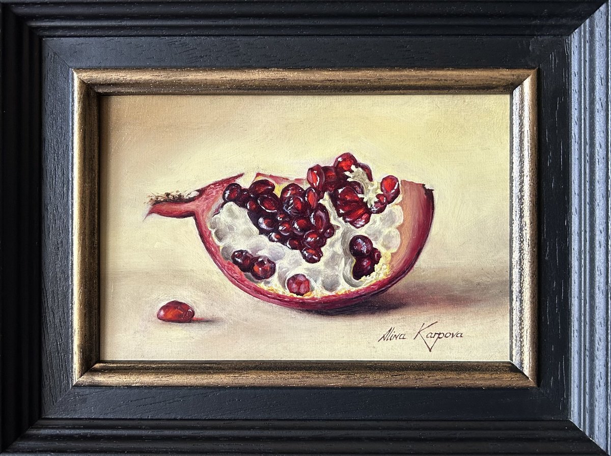 Photorealistic Still Life Oil Painting By Alina Karpova, 8 X 6, Pomegranate, Original Artwork