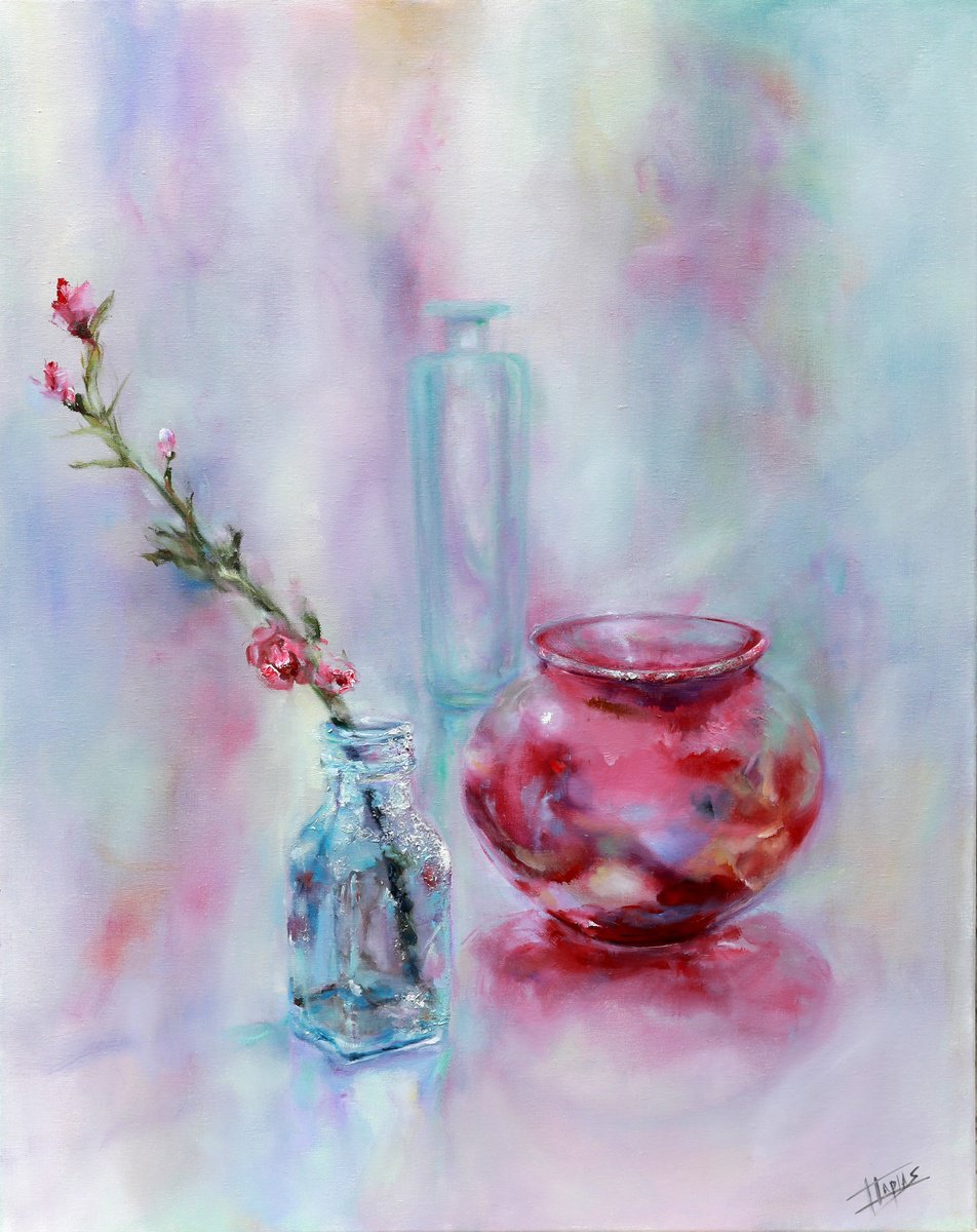 Impressionistic Still Life Oil Painting By Isabel Tapias, 30 X 38, Life In Pink, Original Artwork