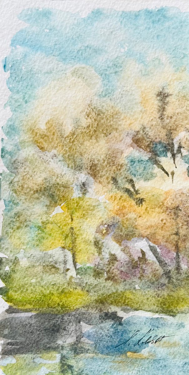 Impressionistic Landscape Watercolour By Elena Klyan, 4 X 8, Landscape 2021, Original Artwork