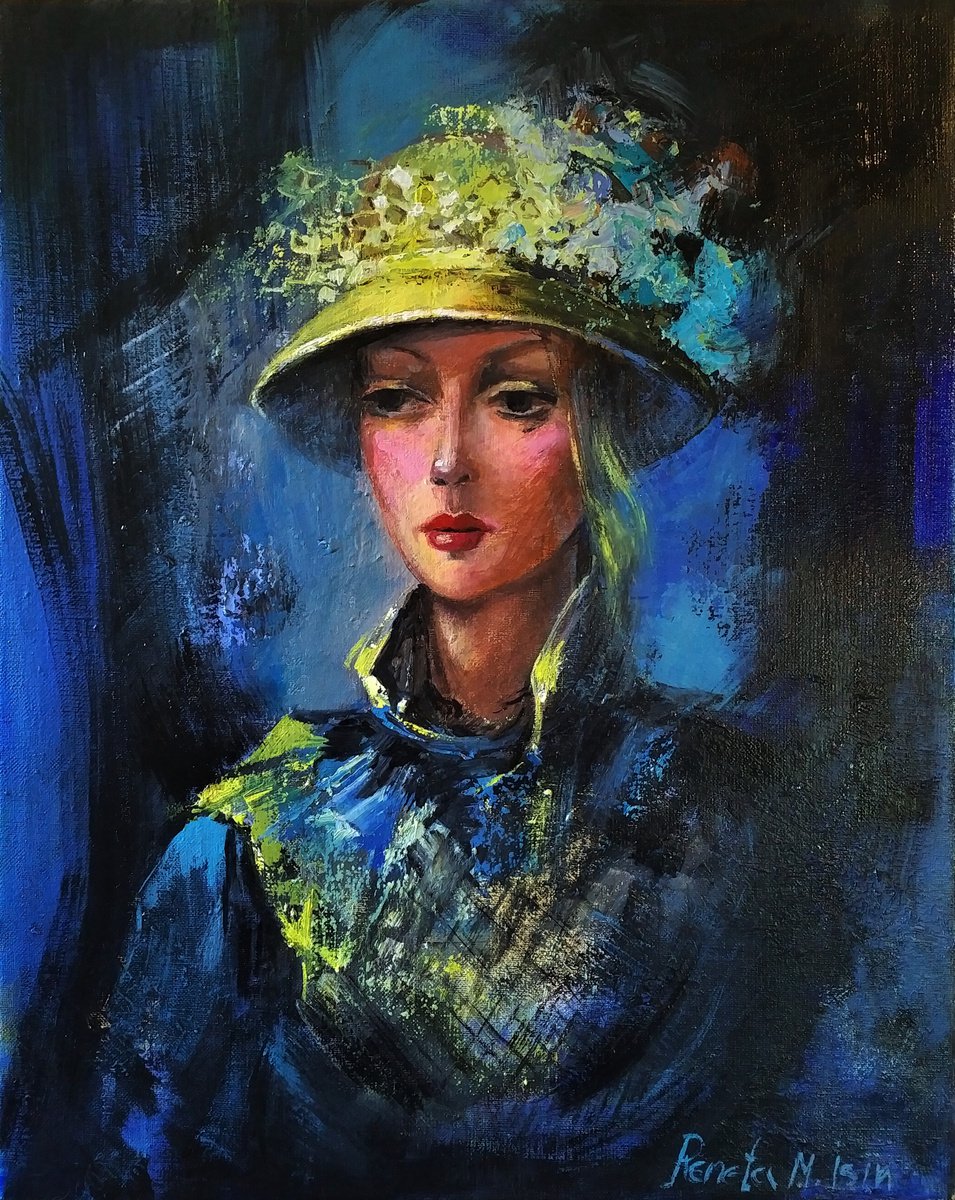 Impressionistic Portrait Oil Painting By Reneta Isin, 16 X 20", " High Life " V, Original Artwork