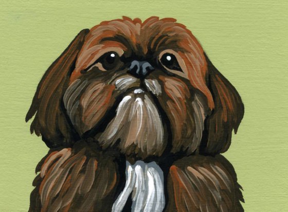 ACEO ATC Original Miniature Painting Shih Tzu Pet Dog Art-Carla Smale