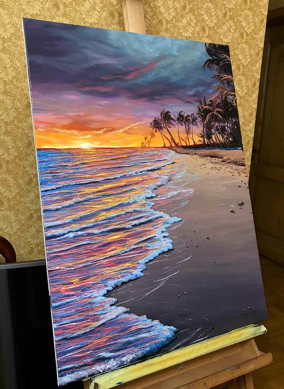 Sunset, beach , palms