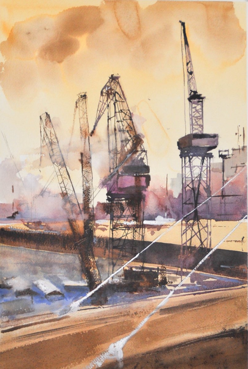 Impressionistic Landscape Watercolour By Flavio Furlan, 14 X 22, Jurassic Port, Original Artwork