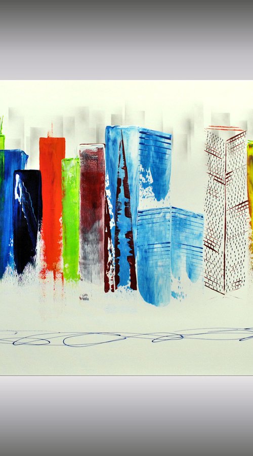 Exciting New York - XXL  abstract acrylic painting Skyline painting canvas wall art rainbow colors by Edelgard Schroer