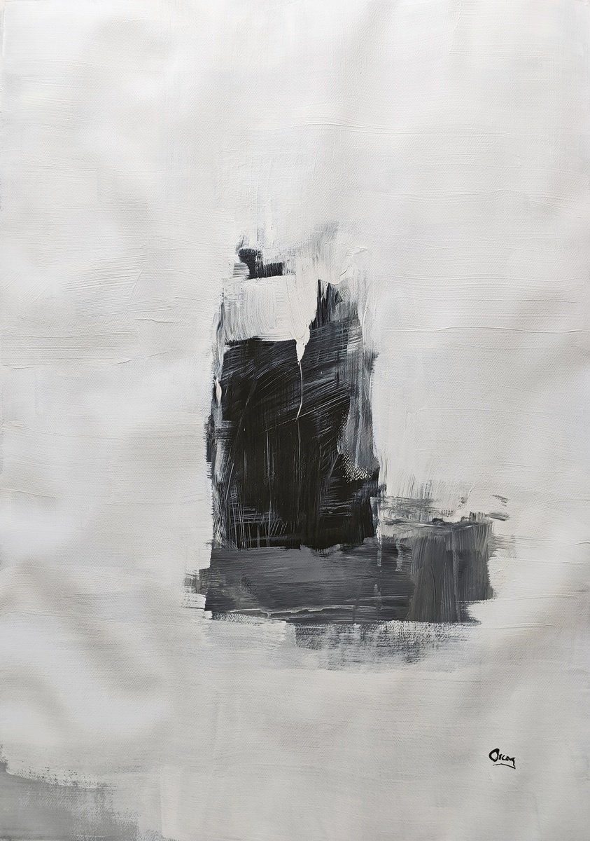 Abstract Acrylic Painting By Oscar Alvarez Pardo, 27 X 39", Abstract...black And White, Original Artwork