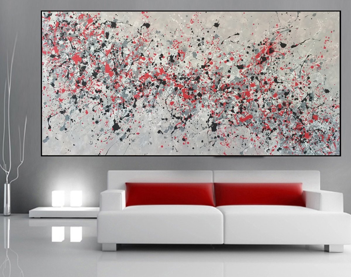 Abstract Acrylic Painting By Max Yaskin, 83 X 41", Splashes 13 By M.y., Original Artwork