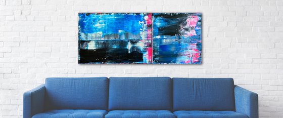 "To Trauma, With Love" - FREE USA SHIPPING - Original PMS Abstract Acrylic Painting On Reclaimed Wood - 48" x 20"