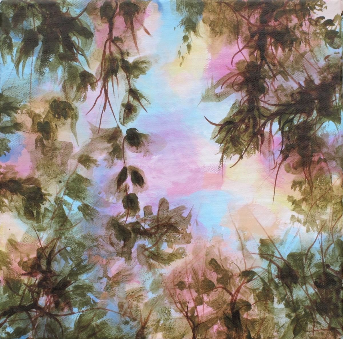 Abstract Landscape Acrylic Painting By Fabienne Monestier, 12 X 12, Autumn Leaves #4, Original Artwork