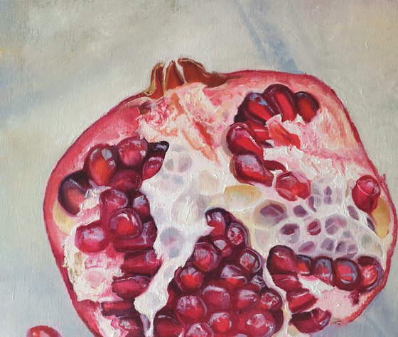 "Ripe pomegranate."  pomegranate still life  liGHt original painting  GIFT (2021)