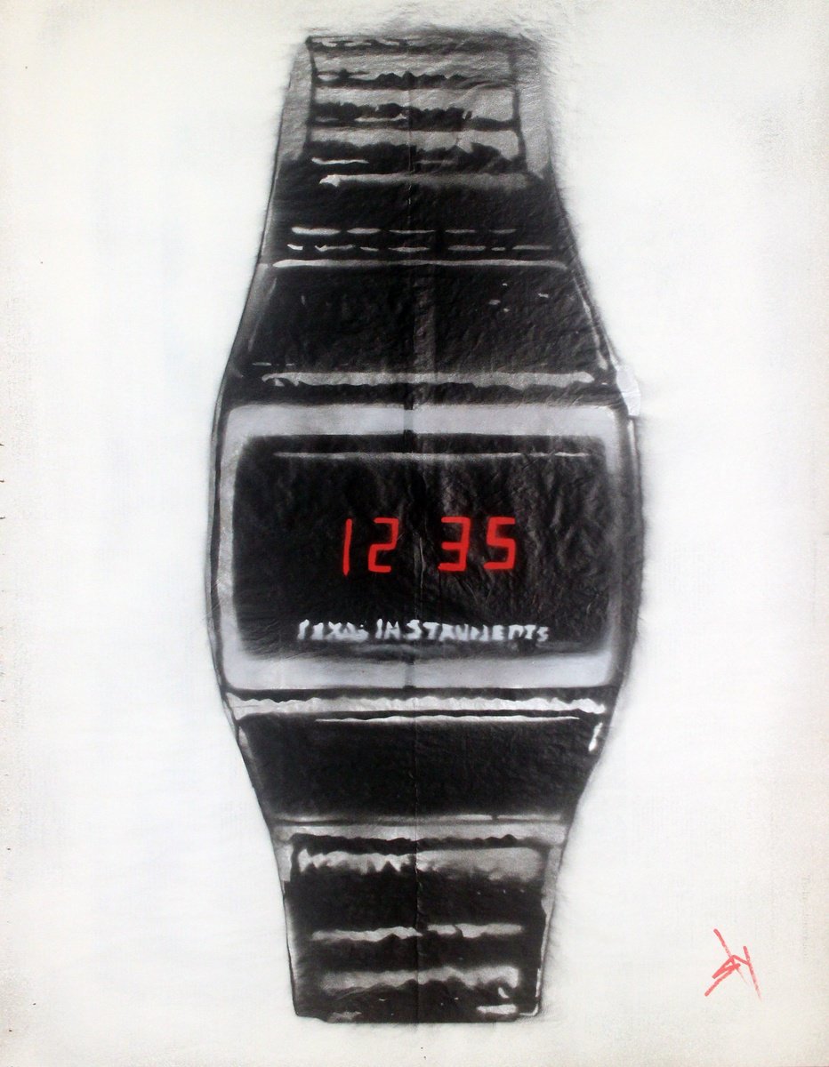 Urban And Pop Abstract Painting By Juan Sly, 23 X 30", Cheap Digital Watch (U), Original Artwork