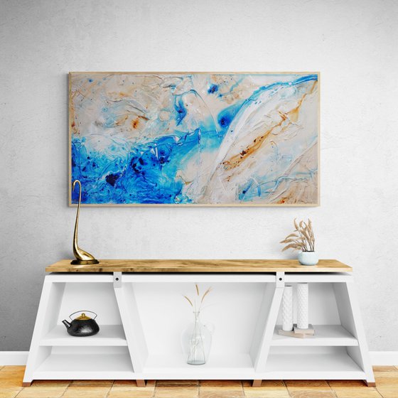 Casbah Rush 190cm x 100cm Blue Cream Textured Abstract Art