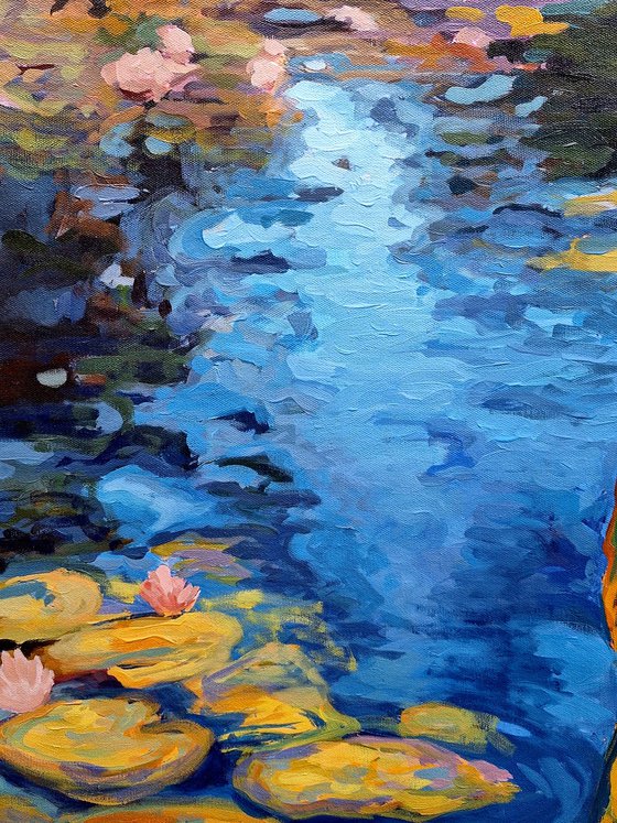 Journey among the water lilies at sunset