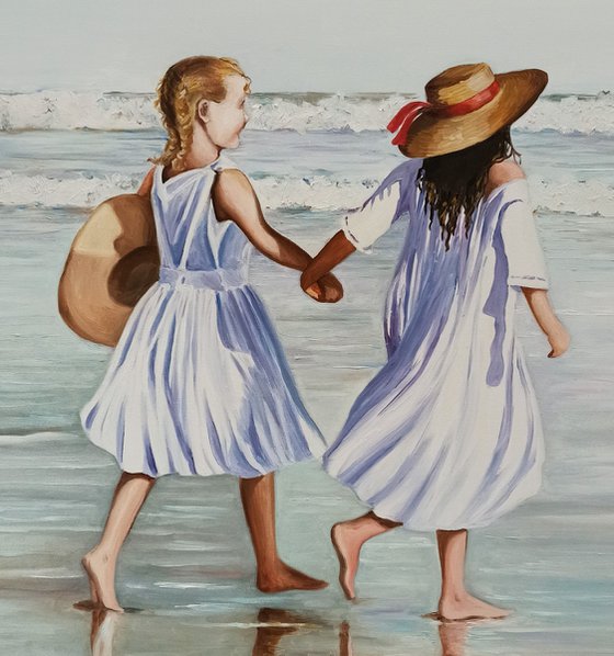 On the beach - portrait of little girls