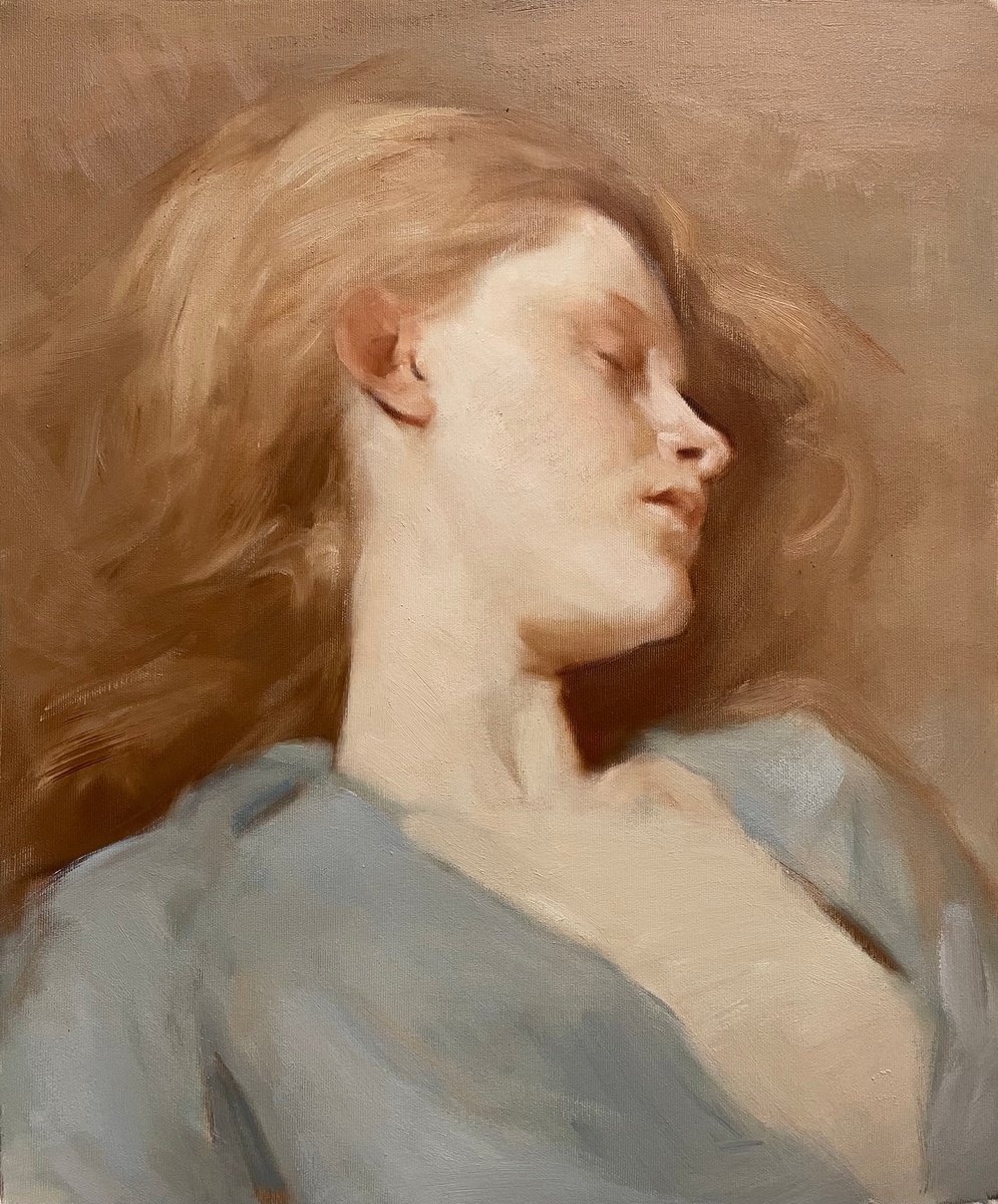 Impressionistic Portrait Oil Painting By Denys Kovalyk, 21 X 25, Between Reality And Illusion, Original Artwork