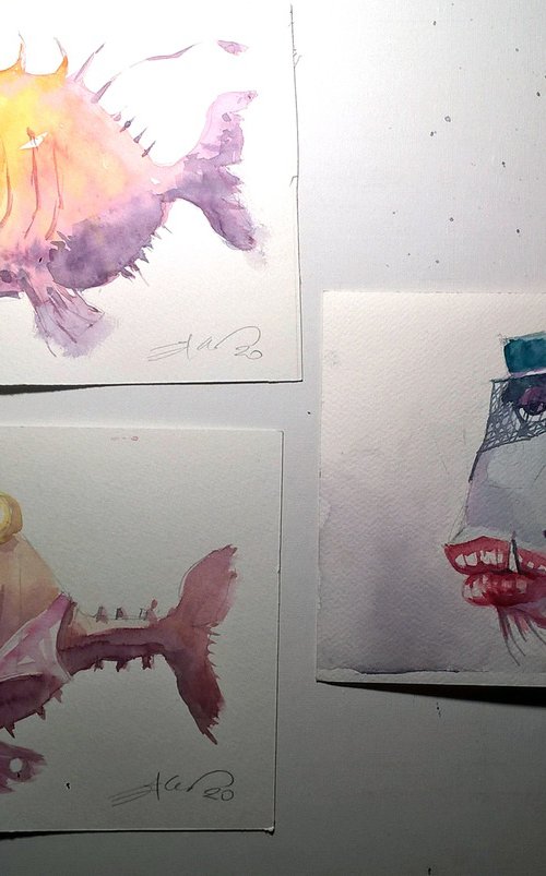 FIshes  (;-) 3 pieces by Goran Žigolić Watercolors