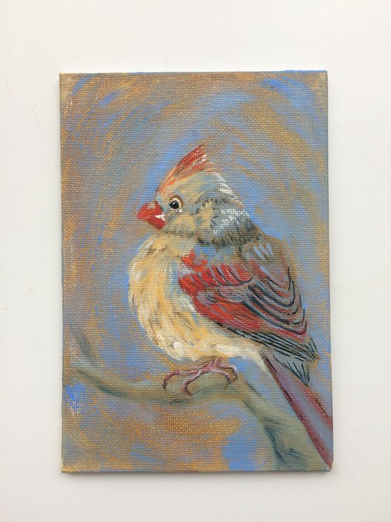 Bird cardinal small painting - Gift for bird lover